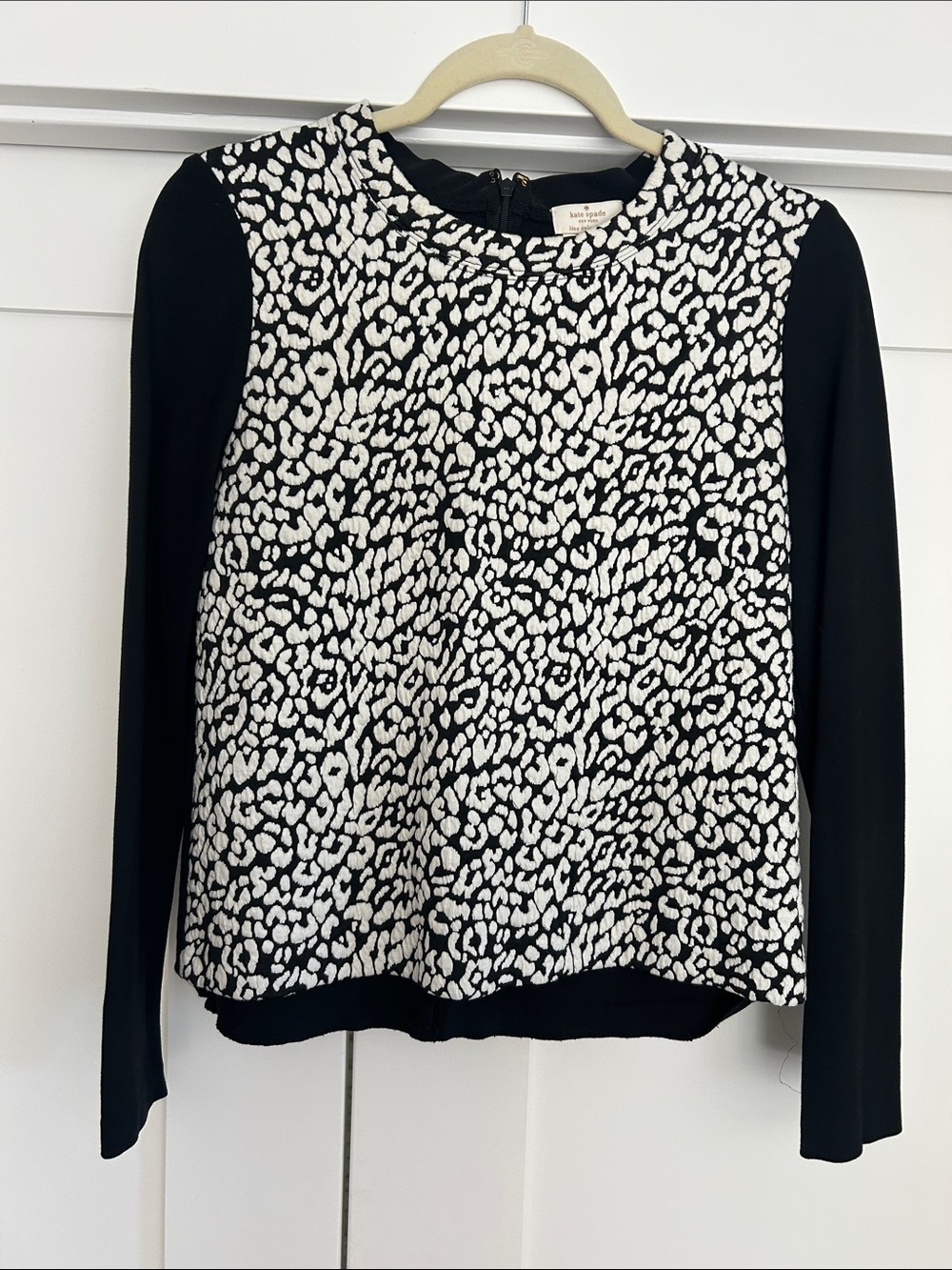 kate spade Black and White Leopard-Print Long Sleeve Tee